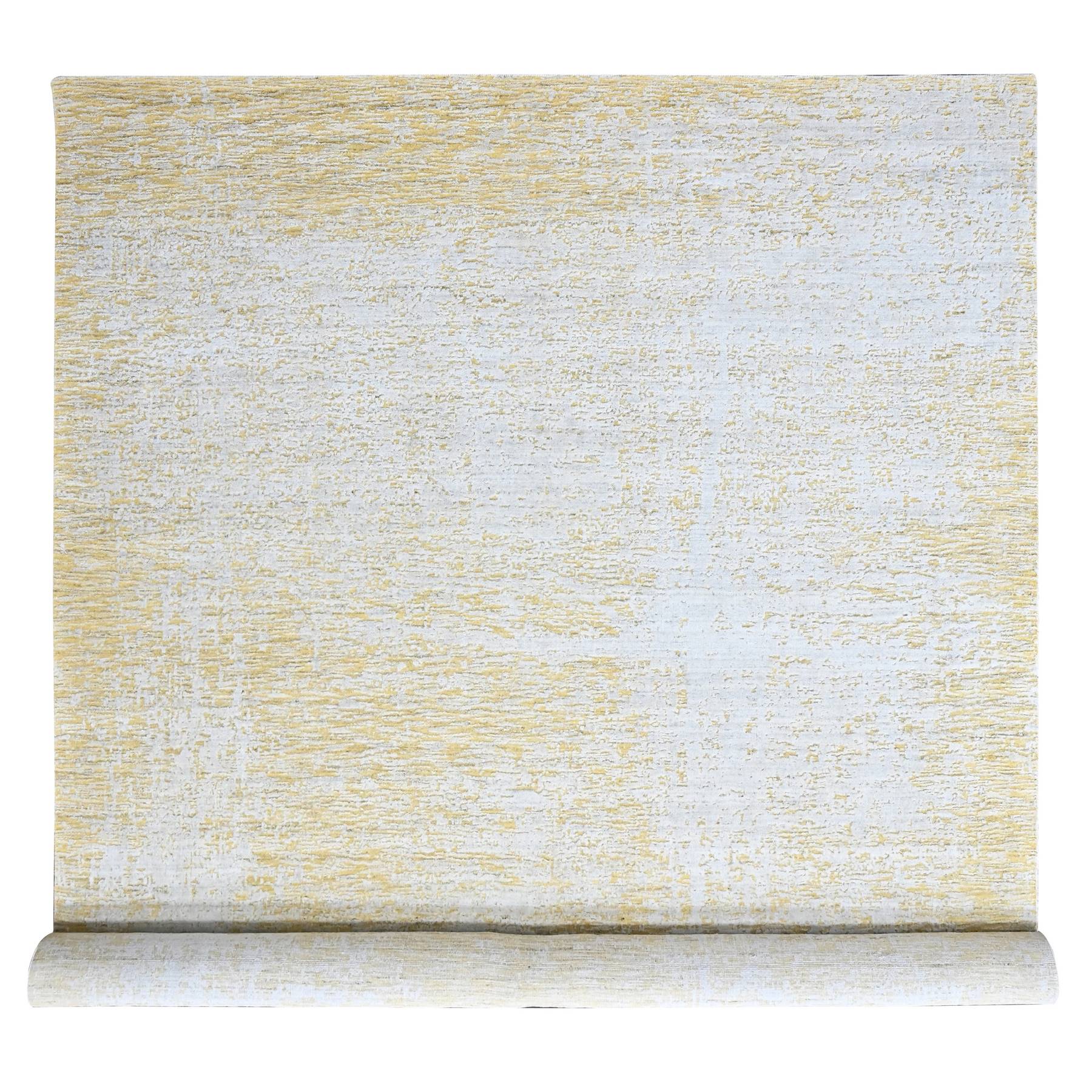 12'x15' Macaroon Yellow, Hand Loomed, Wool and Plant Based Silk, Textured Pile, Modern Design, Oversized, XL, Oriental Rug 